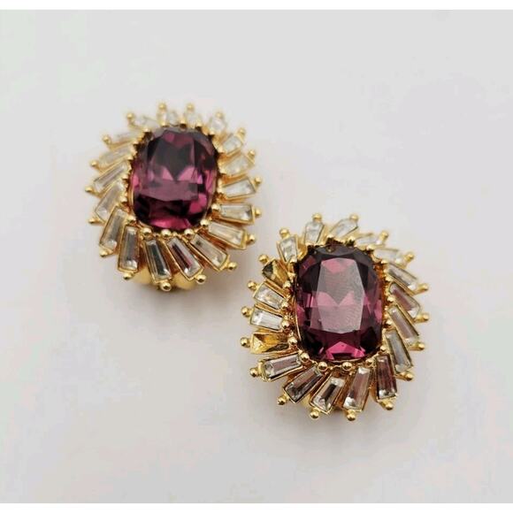 Christian Dior Authentic Amethyst Purple Gold Clip Earrings Missing Stones VTG - Picture 5 of 16